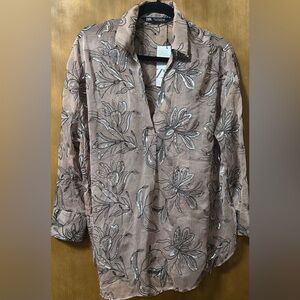 Zara Gray Relaxed Button Down Shirt with Notched Collar